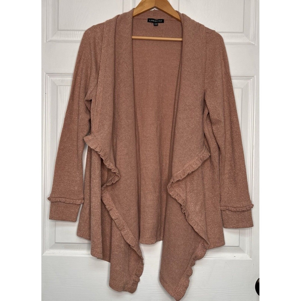 Lane Bryant Womens 14/16 Dusty Rose Ruffle Waterfall Cardigan Balletcore Fairy